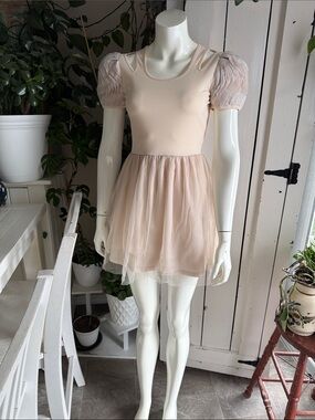 Dotacoko Blush Puff Sleeve Tulle Skater Dress XS